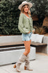Textured Cotton Gauze Ruffle Trim Tie Front Blouse
