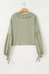 Textured Cotton Gauze Ruffle Trim Tie Front Blouse