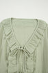 Textured Cotton Gauze Ruffle Trim Tie Front Blouse