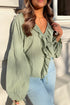 Textured Cotton Gauze Ruffle Trim Tie Front Blouse