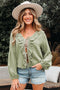 Textured Cotton Gauze Ruffle Trim Tie Front Blouse