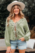 Textured Cotton Gauze Ruffle Trim Tie Front Blouse