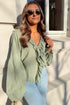 Textured Cotton Gauze Ruffle Trim Tie Front Blouse