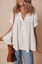 Textured Cotton Short Sleeve Button Up Frayed Edge Blouse
