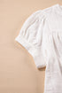 Textured Cotton Short Sleeve Button Up Frayed Edge Blouse