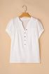 Textured Cotton Short Sleeve Button Up Frayed Edge Blouse