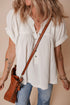 Textured Cotton Short Sleeve Button Up Frayed Edge Blouse