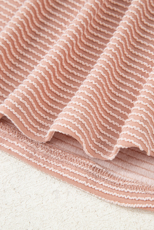 Textured Cowl Neck Drawstring Hem Long Sleeve Knit Top