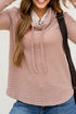 Textured Cowl Neck Drawstring Hem Long Sleeve Knit Top