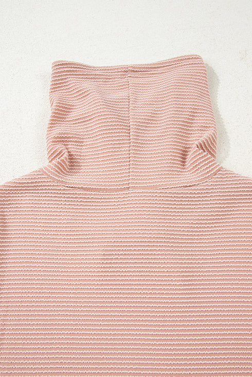 Textured Cowl Neck Drawstring Hem Long Sleeve Knit Top