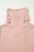Textured Cowl Neck Drawstring Hem Long Sleeve Knit Top