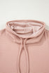 Textured Cowl Neck Drawstring Hem Long Sleeve Knit Top