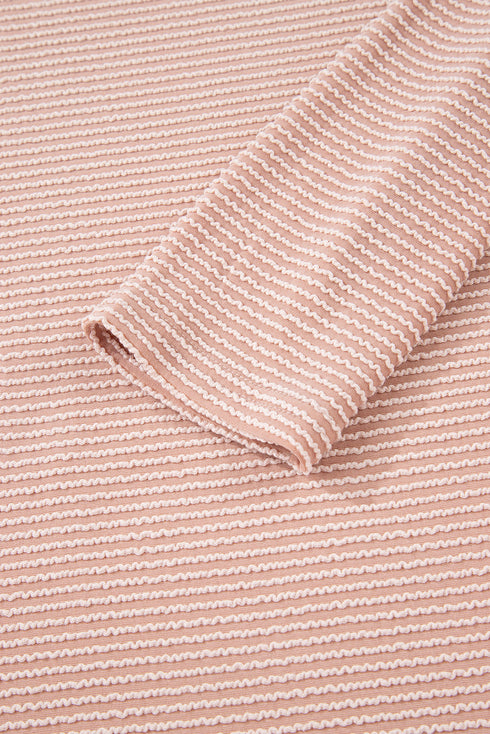 Textured Cowl Neck Drawstring Hem Long Sleeve Knit Top