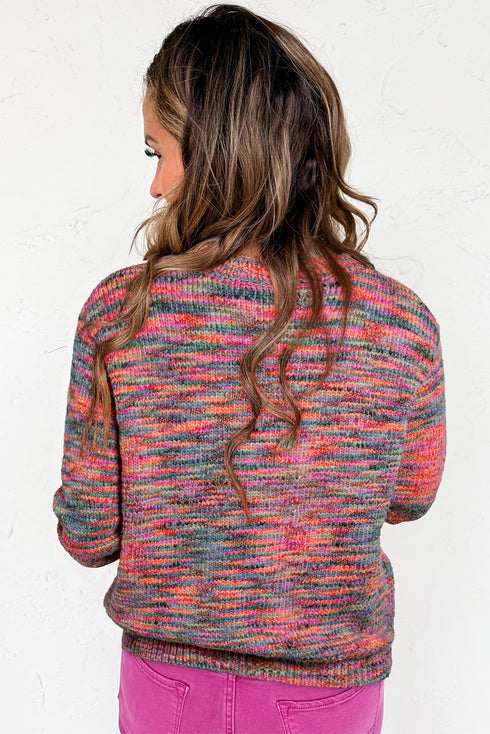 Textured Crew Neck Ribbed Trim Knit Sweater