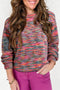 Textured Crew Neck Ribbed Trim Knit Sweater