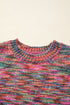 Textured Crew Neck Ribbed Trim Knit Sweater