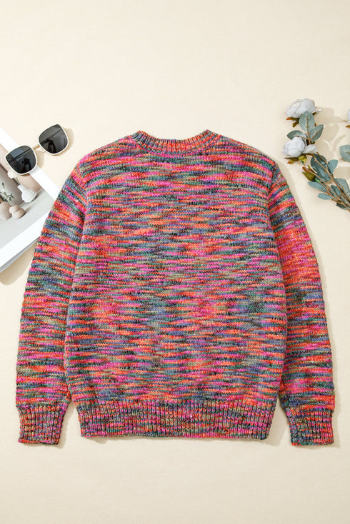 Textured Crew Neck Ribbed Trim Knit Sweater