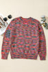 Textured Crew Neck Ribbed Trim Knit Sweater