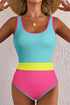 Textured Crinkle Scoop Neck High Leg One Piece Swimsuit