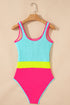 Textured Crinkle Scoop Neck High Leg One Piece Swimsuit