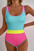Textured Crinkle Scoop Neck High Leg One Piece Swimsuit