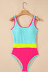 Textured Crinkle Scoop Neck High Leg One Piece Swimsuit