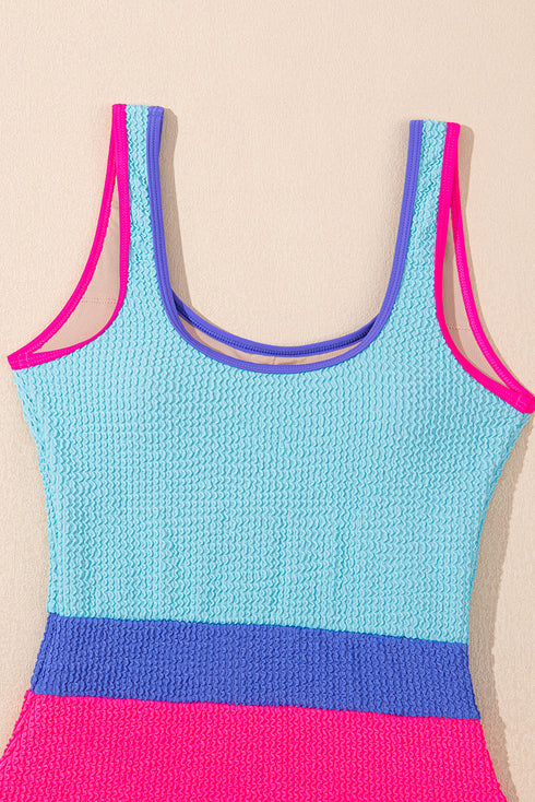 Textured Crinkle Scoop Neck High Leg One Piece Swimsuit