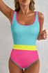 Textured Crinkle Scoop Neck High Leg One Piece Swimsuit
