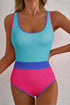 Textured Crinkle Scoop Neck High Leg One Piece Swimsuit