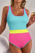 Textured Crinkle Scoop Neck High Leg One Piece Swimsuit