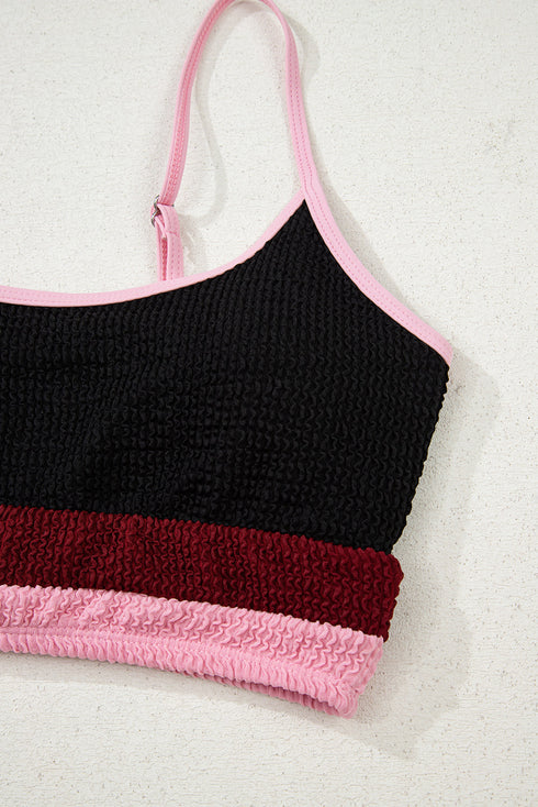 Textured Crinkle Scoop Neck High Waist Bikini Set