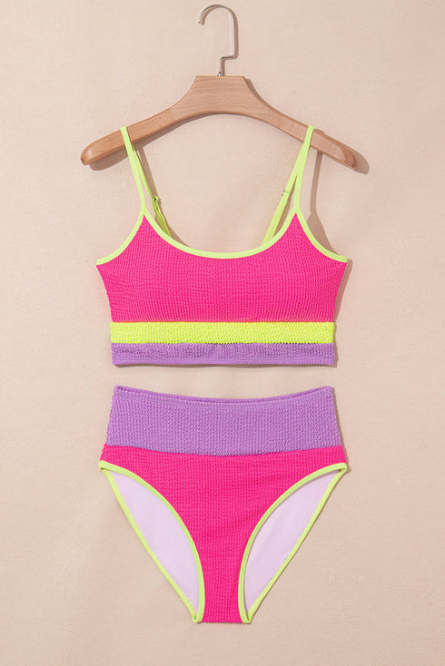 Textured Crinkle Scoop Neck High Waist Bikini Set