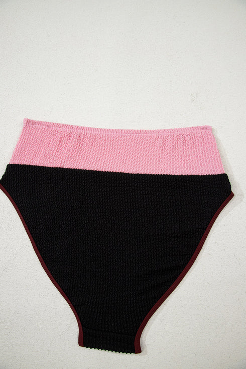 Textured Crinkle Scoop Neck High Waist Bikini Set