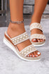 Textured Crochet Knit Dual Band Wedge Slippers