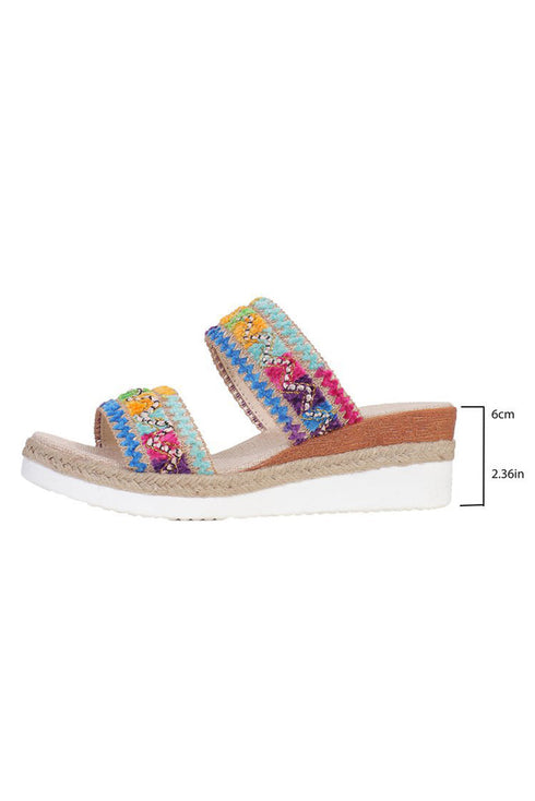 Textured Crochet Knit Dual Band Wedge Slippers
