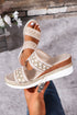 Textured Crochet Knit Dual Band Wedge Slippers