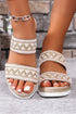 Textured Crochet Knit Dual Band Wedge Slippers