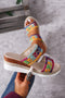 Textured Crochet Knit Dual Band Wedge Slippers