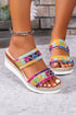 Textured Crochet Knit Dual Band Wedge Slippers