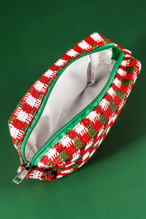 Textured Crochet Knit Square Zipper Cosmetic Makeup Bag