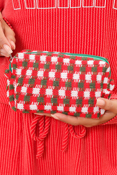 Textured Crochet Knit Square Zipper Cosmetic Makeup Bag