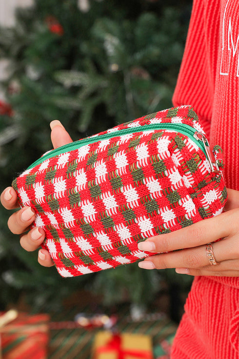 Textured Crochet Knit Square Zipper Cosmetic Makeup Bag