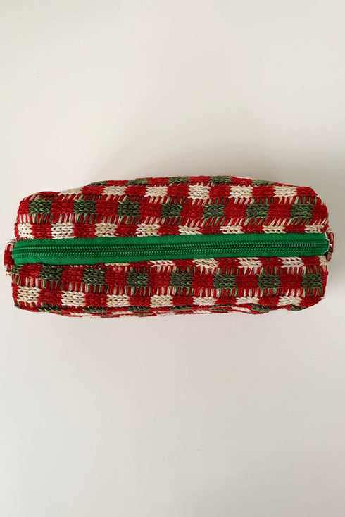 Textured Crochet Knit Square Zipper Cosmetic Makeup Bag
