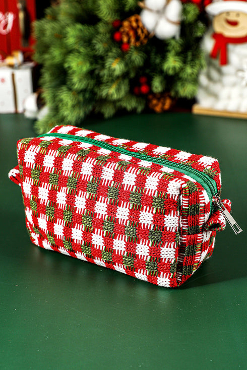 Textured Crochet Knit Square Zipper Cosmetic Makeup Bag