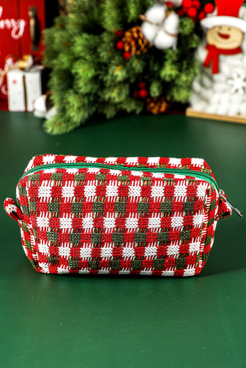 Textured Crochet Knit Square Zipper Cosmetic Makeup Bag