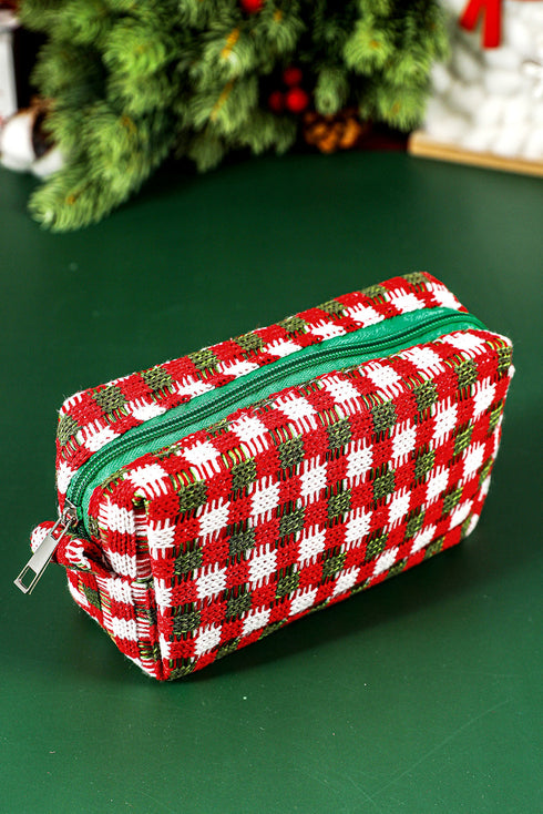 Textured Crochet Knit Square Zipper Cosmetic Makeup Bag