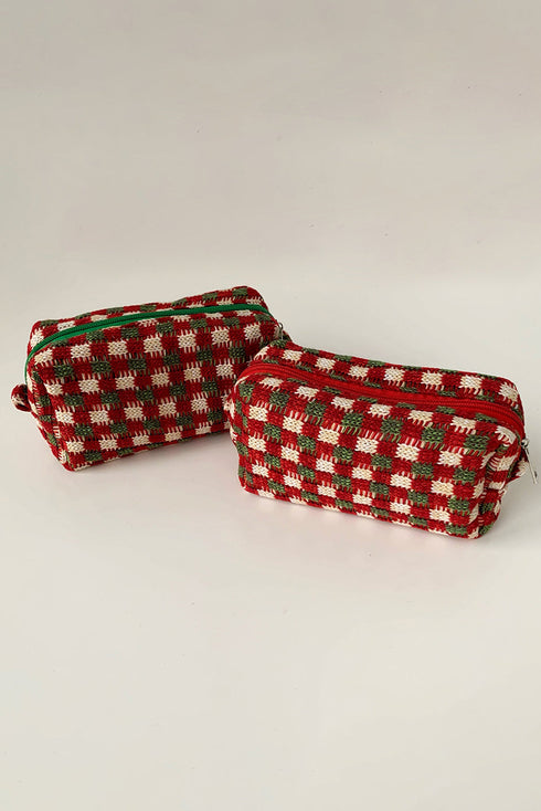 Textured Crochet Knit Square Zipper Cosmetic Makeup Bag