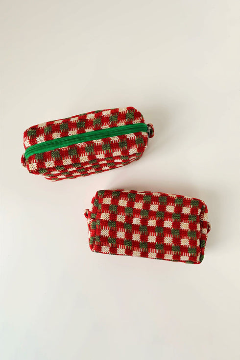Textured Crochet Knit Square Zipper Cosmetic Makeup Bag