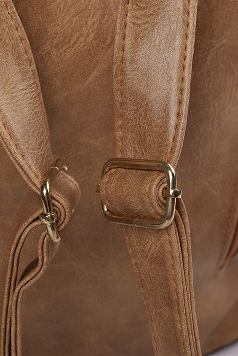 Textured Crochet Strap Smooth Vegan Leather Everyday Backpack