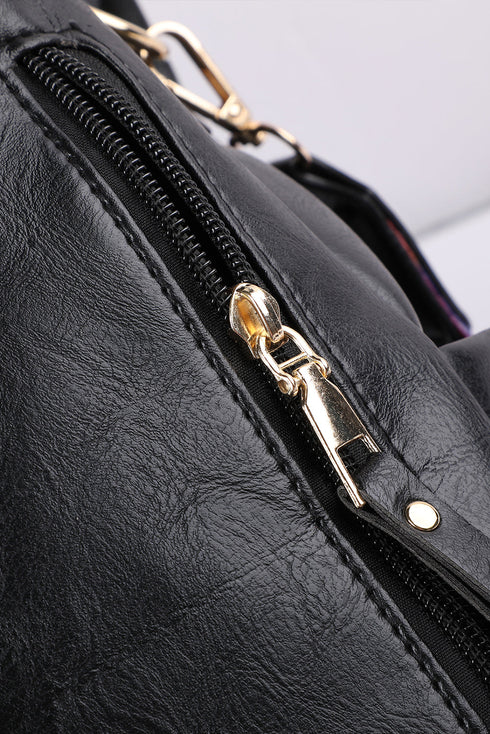 Textured Crochet Strap Smooth Vegan Leather Everyday Backpack